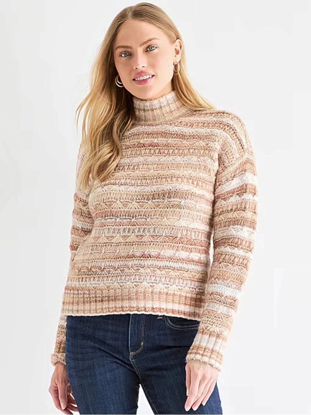 St. John's Bay Mock Neck Long Sleeve Pullover Sweater Neutral Spacedye Women’s M